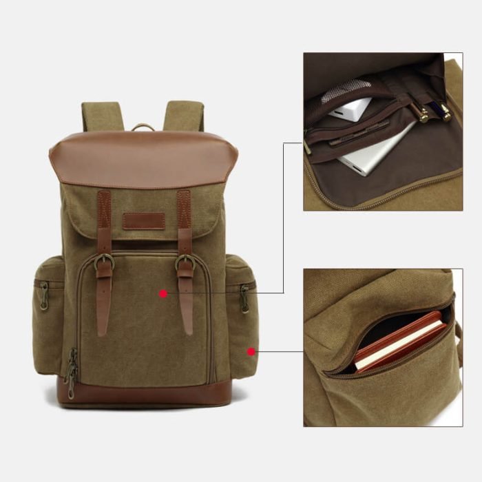 FB001 Vintage crazy horse leather waxed canvas laptop backpack - Image 10