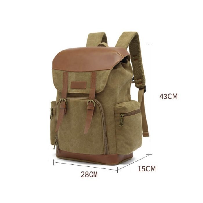 FB001 Vintage crazy horse leather waxed canvas laptop backpack - Image 12