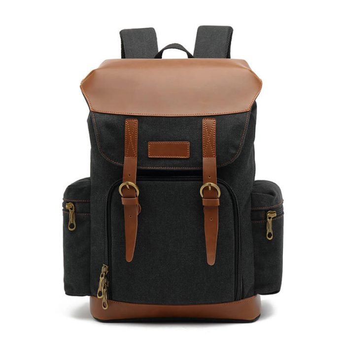FB001 Vintage crazy horse leather waxed canvas laptop backpack - Image 2