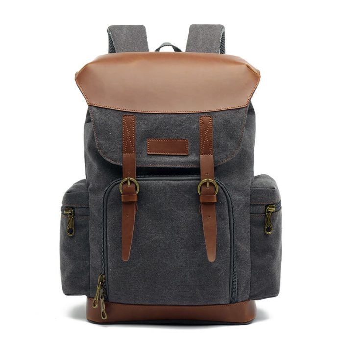 FB001 Vintage crazy horse leather waxed canvas laptop backpack - Image 3