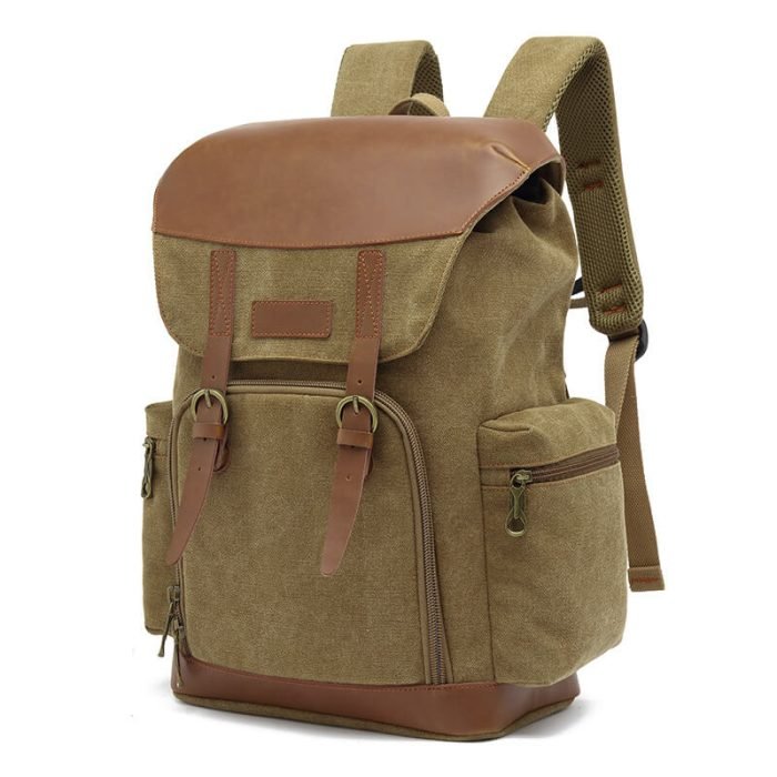 FB001 Vintage crazy horse leather waxed canvas laptop backpack - Image 4