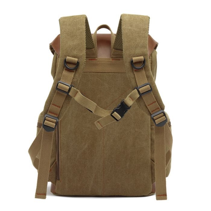 FB001 Vintage crazy horse leather waxed canvas laptop backpack - Image 5