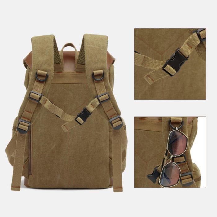 FB001 Vintage crazy horse leather waxed canvas laptop backpack - Image 9