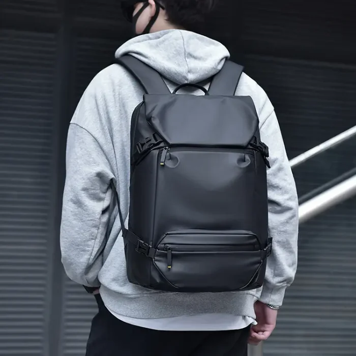 B025 Custom Logo Waterproof PU Leather Laptop Backpack - Image 5