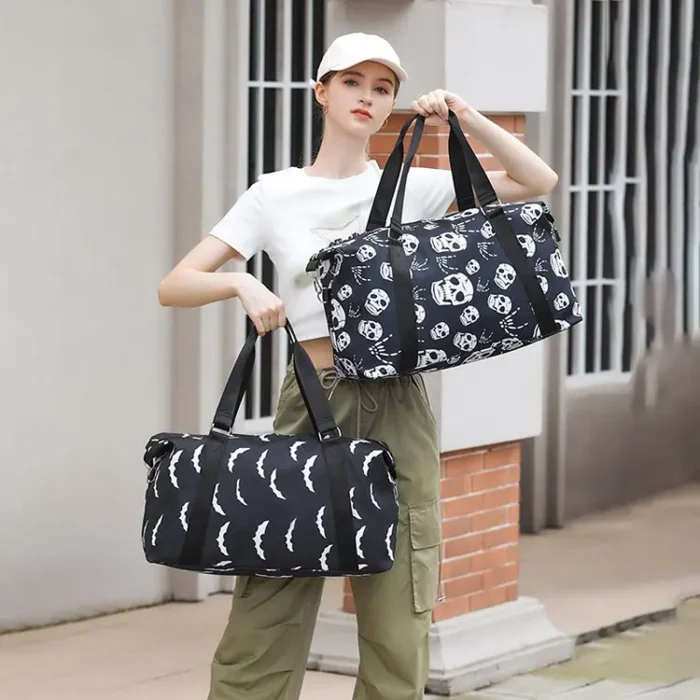 M24 Wholesale Gothic Punk Custom Skeleton Head Pattern Sublimation Gym Travel Bag - Image 3