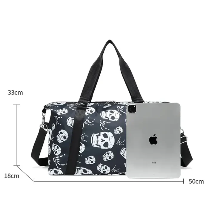M24 Wholesale Gothic Punk Custom Skeleton Head Pattern Sublimation Gym Travel Bag - Image 7