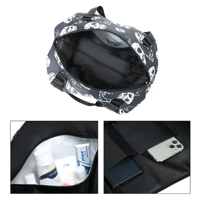 M24 Wholesale Gothic Punk Custom Skeleton Head Pattern Sublimation Gym Travel Bag - Image 8